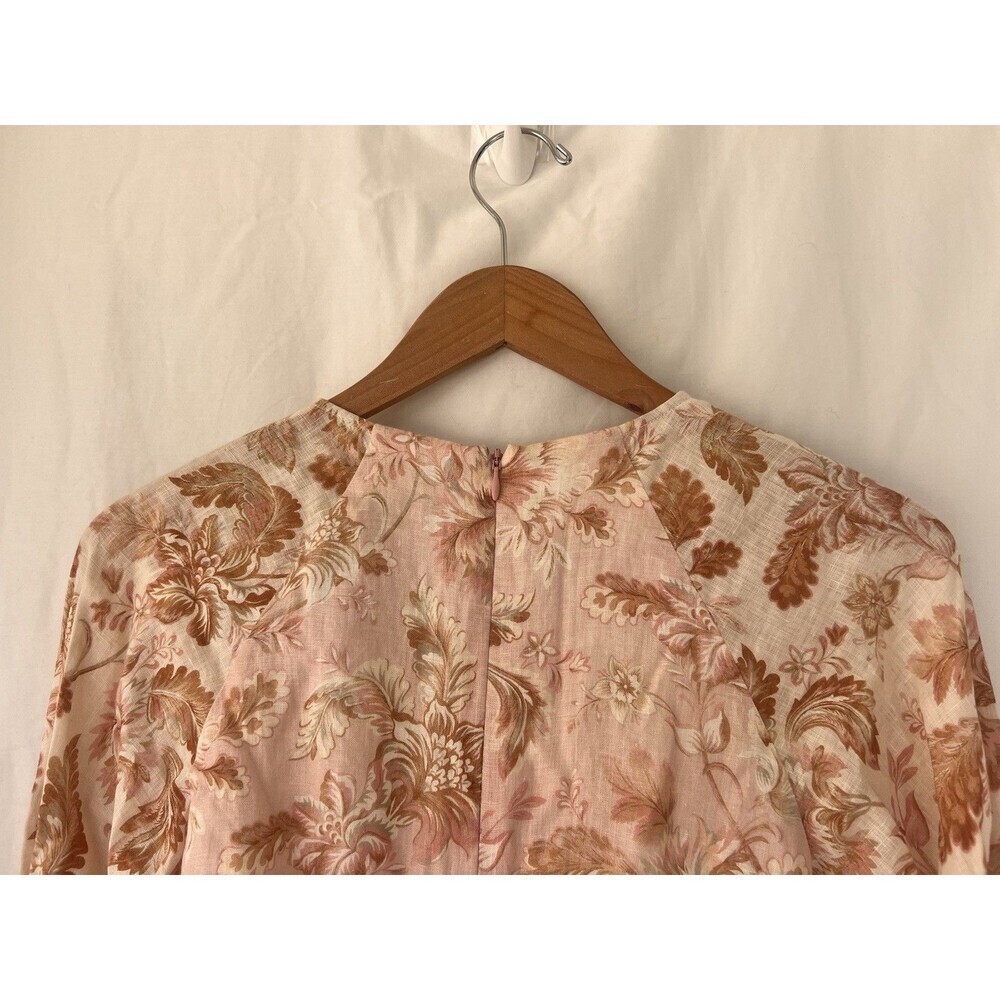 Zimmermann Lyre Wrap Billow Mini Dress Women’s Size 4 US 12 Light Pink Linen - Picture 14 of 16